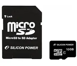 Карта пам'яті Silicon Power MicroSDHC card 16G C10 + adapter (SP016GBSTH010V10SP)