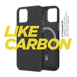 Карбоновый чехол для Apple iPhone 15 Plus, LikeCarbon MagCase, черный, тонкий защитный чехол-панель с магнитом MagSafe, ударопрочный, ультратонкий, совместим с магнитными держателями и беспроводной зарядкой, ArmorStandart (ARM69292) - мініатюра 2