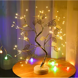 Світильник нічник Bonsai LED Дерево Роса 50 см з підсвіткою, USB та батарейки, сріблястий