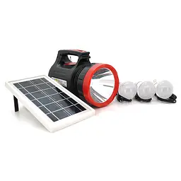 Переносной фонарь LX-1908+Solar, 3 режима, солнечная панель, встроенный акум 7000mAh, 3 лампочки 3W, Радио, СЗУ, Black, Box