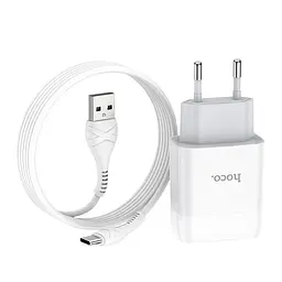 Адаптер мережевий - блок живлення Hoco з кабелем Type-C Glorious C73A 2USB 2.4а - мініатюра 2