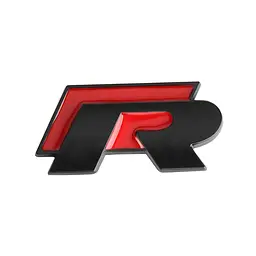 Емблема напис R Чорна+Червона 54.5х26.3мм метал (на скотчі)