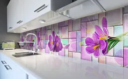 Вініловий кухонний фартух Букет Крокусів наклейка для кухні геометрія Квіти Фіолетовий Happy Pocket Z181456