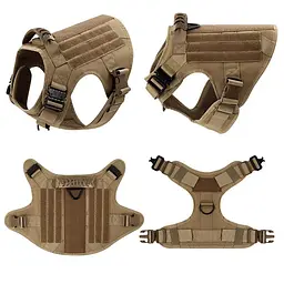 Шлейка для собак Tactical K9, металева пряжка фастекс і система MOLLE Коричневий, L - мініатюра 2