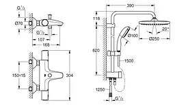 Душова система Grohe Vitalio Start System 250 Cube + термостат для ванни Precision Start UA303904TR, Чорний матовий - мініатюра 9