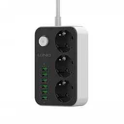 Мережевий фільтр подовжувач чорний 3 розетки з 6 USB 2м із захистом із заземленням LDNIO SE3631 2500W 10A - мініатюра 8