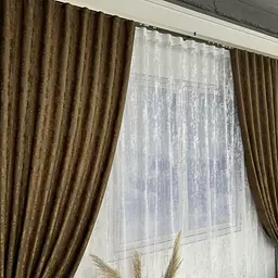 Мармурові жакардові штори коричневого кольору 2шт. 150х270 з білим жакардовим тюлем 400х270, на тасьмі ALBO pbe0052584 - мініатюра 6