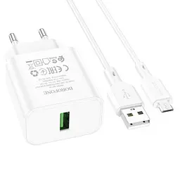 Сітчасте зарядне пристрій BOROFONE BA72A Spring 18W/QC3.0/1USB + Cable Micro білий - мініатюра 4