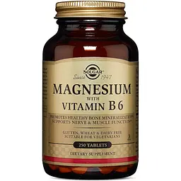 Вітаміни та мінерали Solgar Magnesium with Vitamin B6, 250 таблеток