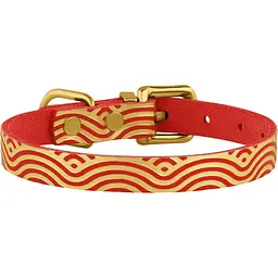 Нашийник для котів BronzeDog Barksi Classic Хвиля шкіряний одинарний з золотим тисненням 2XS 18-25х1 см червоний - мініатюра 2