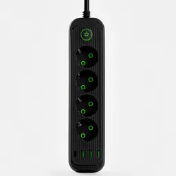 Мережевий фільтр-подовжувач 4 розетки 3xUSB-A 1xUSB-C 3м чорний подовжувач електричний живлення зарядка Yiwu HP-5-38M