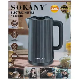 Електрочайник з обертанням на 360° Sokany SK-09018 дисковий із фільтром 3л 2000 Вт Шоколад - мініатюра 7