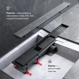 Трап для душу лінійний AM.PM Primeflow Tile 600 мм, універсальний затвор, чорний (W02SC-U11-060-04BM) - мініатюра 4