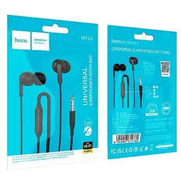 Дротові навушники Hoco M124 Wide universal earphones with microphone, 3.5mm, 1.2m, black - мініатюра 4