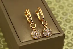 Сережки підвіски Xuping Jewelry монетки з фіанітами 3.2 см золотисті - мініатюра 2
