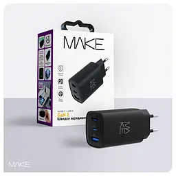 Зарядний пристрій мережевий MAKE 65W GaN3 2xType-C PD3.0 + USB QC4.0 Black - мініатюра 7
