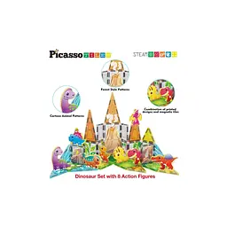 Конструктор Picasso магнітний Tiles Dinosaur Set з 8 фігурками динозаврів 38 деталей (817338028848) - мініатюра 6