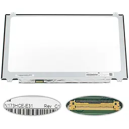 Матриця 17.3 N173HCE-E31 1920х1080, 30pineDP, IPS, 300cd/m2, кольоропередача 72%, LED, SLIM вертикальні вушки, матова, роз'єм ліворуч знизу для ноутбука