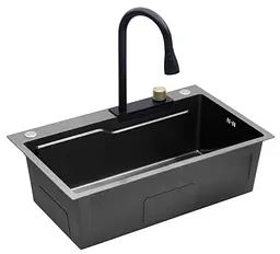 Кухонна мийка Kroner KRP Schwarze - SET7546HM PVD (3.0/0.7 мм) (CV032277) - мініатюра 5