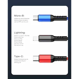 Кабель для заряджання телефонів AWEI CL 971 3 в 1 USB to Type-C+Lightning+MicroUSB 2,4A - мініатюра 4
