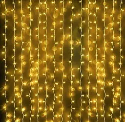 Гірлянда штора Водоспад 3х2.6 м 280 LED (прозорий шнур, з перехідником) Золотаве світло - мініатюра 6