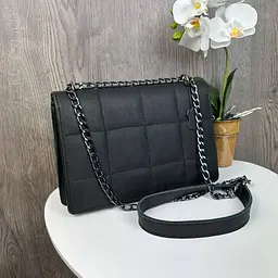 Сумка жіноча шкіряна маленька через плече стильна чорна стьобана на ланцюжку (1696) - мініатюра 3