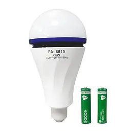 Світлодіодна LED акумуляторна лампа (знімні 2 × 18650) автономна аварійна 20 W лампочка, цоколь E27 UKC FA-6920