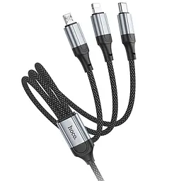 Дата кабель Hoco X102 Fresh 3in1 USB to Lightning + MicroUSB + Type-C (1m) Black - мініатюра 2