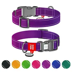 Нашийник для собак нейлоновий Waudog Nylon Mono з QR паспортом світловідбивний M фіолетовий - мініатюра 2