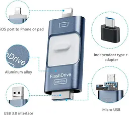 Флеш-накопичувач AXFEE 256GB 4-в-1 USB/Type-C/microUSB/Lightning - мініатюра 6