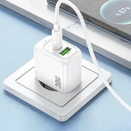МЗП Hoco CS55A Surplus PD30W+QC3.0 (1USB-A/1C) + кабель Type-C to Type-C White - мініатюра 8