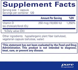 Вітамін Д3 Pure Encapsulations Vitamin D3 10 000 МО 120 капсул - мініатюра 2