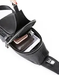Сумка-слінг чоловіча на плече 17х32х7 шкіряна для міста TIDING BAG MK16094 чорна 17 см - мініатюра 4