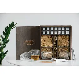 Подарунковий набір Whiskey Stones камені для віскі в дерев'яному пеналі №4 + 4 склянки Bormioli Rocco Dedalo + щипці + мішечок - мініатюра 3