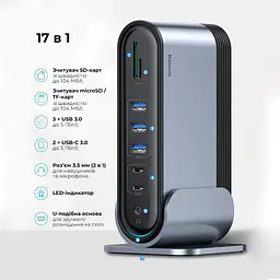 USB-хаб Baseus UnionJoy 17-Port Triple-Display Docking Station Space Grey(USB-C to HDMI4K@60Hz*2+DP4K@60Hz*1+USB3.0*3+USB-C3.0*2+USB2.0*2+PD*1+PC*1+ (B00532304811-00) - мініатюра 9
