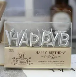 Свічки для торта "Happy Birthday" набір букв срібні, декоративні свічки напис для дня народження, святкові свічки букви - мініатюра 3