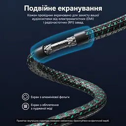 Стереоаудіокабель Vention 8 м тюльпани 2RCA штекер на 2RCA штекер з подвійним екрануванням у бавовняному обплетенні з посрібленими провідниками OFC з позолоченими роз’ємами зелений (BCUGK) - мініатюра 6