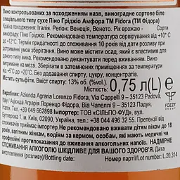 Вино Fidora Pinot Grigio Amphora bio DOC Venezia, оранжеве, сухе, 13,5%, 0,75 л (857790) - мініатюра 3