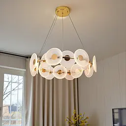 Підвісна LED-люстра 8036103-16LED (750) FGD, золота, Ø72 см, скляні плафони 175 мм, три режими світла - мініатюра 2
