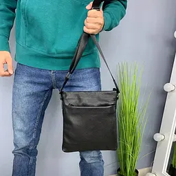 Сумка чоловіча шкіряна Handycover S105 чорна з 2 кишенями - мініатюра 8