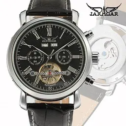 Чоловічий наручний механічний годинник Jaragar Silver Star (Сріблястий з чорним) - мініатюра 7