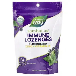 Екстракт чорної бузини, вітамін C і цинк Nature's Way Sambucus Immune Lozenges, 24 льодяники для підтримки імунної системи - Перцева м'ята