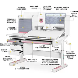 Дитячий стіл Mealux Winnipeg Multicolor Plus WG Pink (арт. BD-630 WG + PN з тумбою) - мініатюра 2