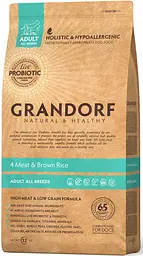 Сухий корм Grandorf 4 Meat & Brown Rice Adult All Breeds 4 м'яса з пробіотиками для собак усіх порід від 1 року 3 кг (5404009586032)
