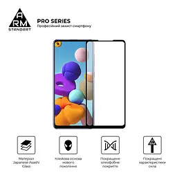 Захисне скло на Samsung Galaxy A21s (A217) з олеофобним покриттям, Pro, повне проклеювання, антистатичний і пиловідштовхуючий шар, 9H, самоклеючеся, 2.5D, на весь екран, антистатичний клей, ArmorStandart (ARM56252-GPR-BK) - мініатюра 2