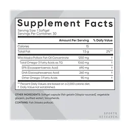 Омега-3 Sport Research Alaska Pollock Fish Oil 1250 мг 30 softgels - мініатюра 2