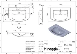 Умивальник Miraggio DEA 800 (0001536) Miramarble, Глянцевий, Накладний/Врізний, Білий - мініатюра 2