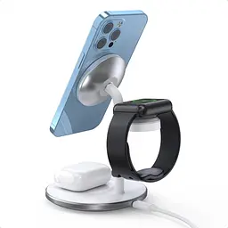 Бездротовий зарядний пристрій Choetech T585-F 3in1 Magnetic Wireless Charging White [101520] - мініатюра 2