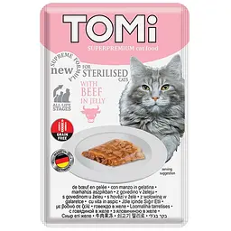 Вологий корм TOMi Sterilised Beef in Jelly яловичина в желе консерви для стерилізованих котів, пауч 85г