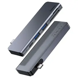 USB-хаб Baseus Harmonica Five-in-one HUB Adapter Grey (CAHUB-K0G) [72625] - мініатюра 3